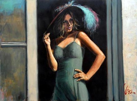 fabian perez sombrero rojo con plumas