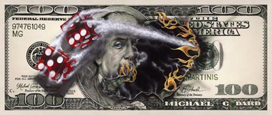 michael godard 100 bill with dice