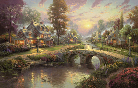 Sunset on Lamplight Lane, by Thomas Kinkade
