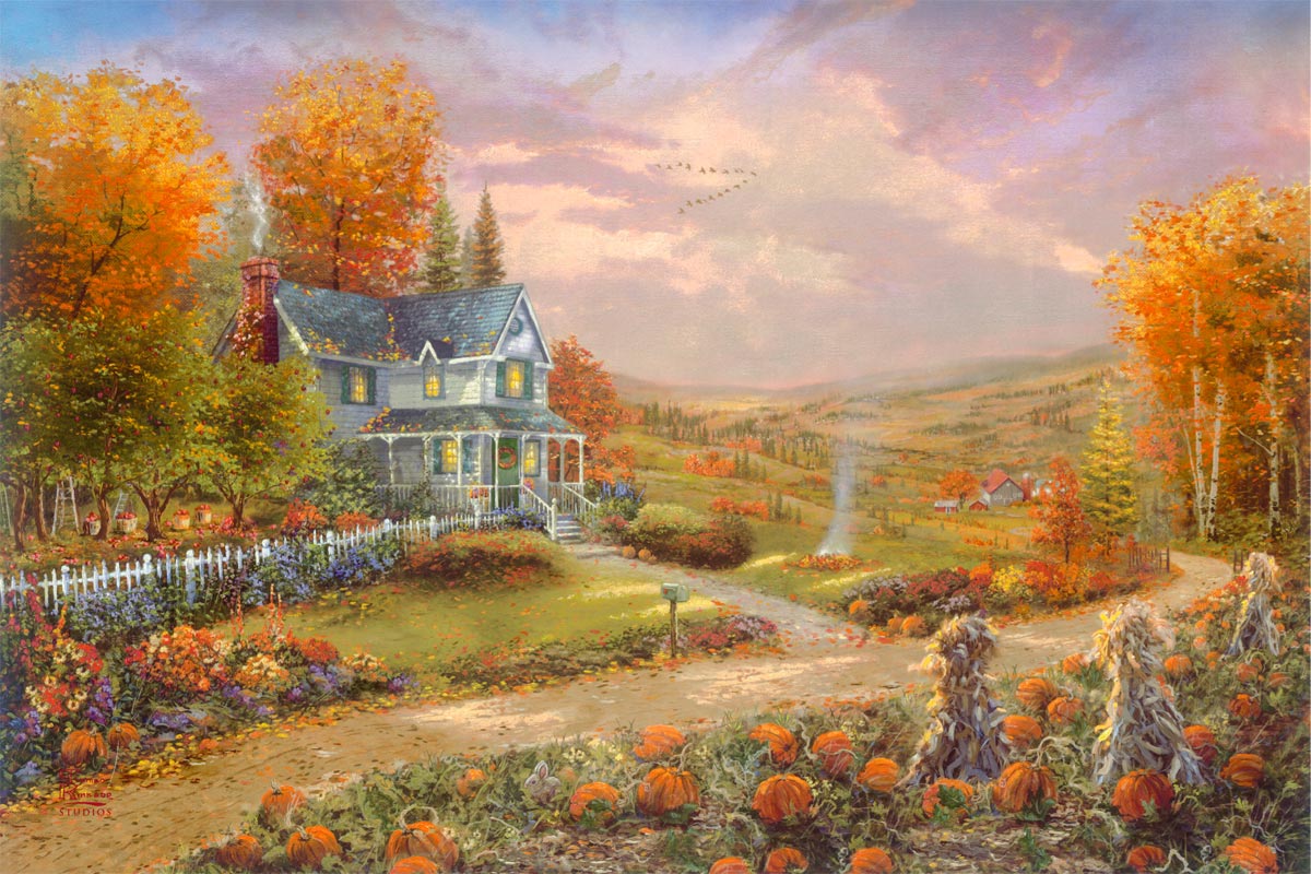 thomas kinkade autumn at apple hill