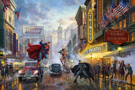 thomas kinkade batman superman and wonder woman