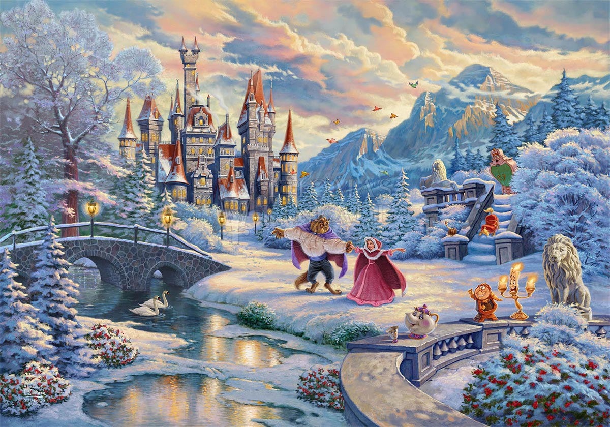 thomas kinkade beauty and the beast's winter enchantment